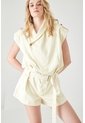 Tennis Enterizo Corto Fit Relajado Con Cuello Cruzado En Algodón Beige Claro Para Mujer de Tennis