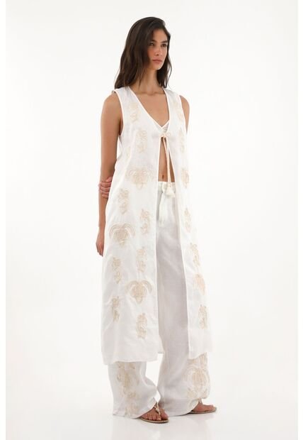 Tennis Kimono Con Manualidad Bordada En 100% Lino Para Mujer