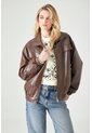 Tennis Chaqueta Bomber Con Argolla En El Cuello Tipo Cuero Café Para Mujer de Tennis