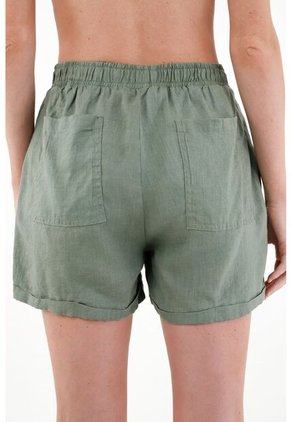 Bermuda Verde En 100% Lino Para Mujer