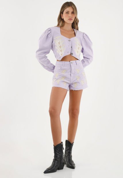 Chaqueta Morada Con Bordados Decorativos Para Mujer