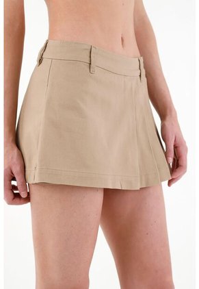 Falda Short Café Con Detalle De Tablas Para Mujer