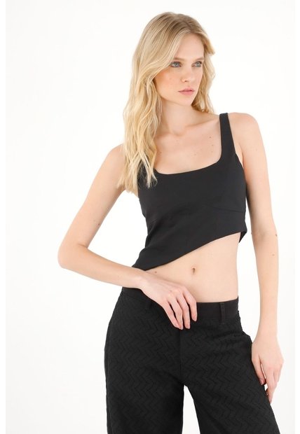 Tennis Camisa Tipo Crop Negra Para Mujer