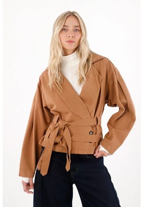 Tennis Abrigo Corto Tipo Trench Café Para Mujer