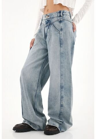 Tennis Jean Wide Leg De Tiro Alto Azul Para Mujer Tennis