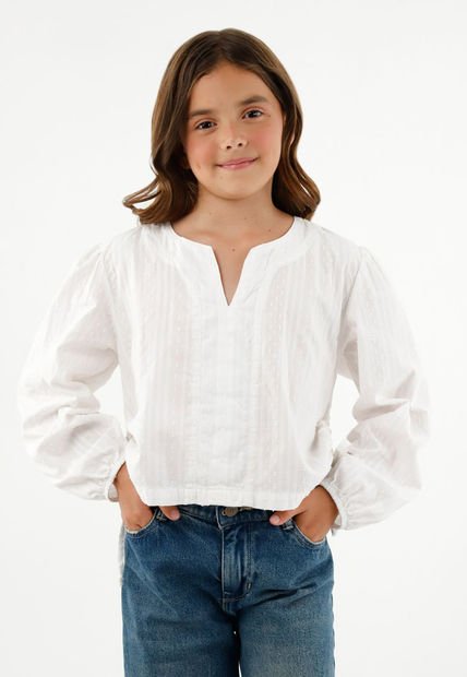 Camisa Manga Larga Crudo Para Niña