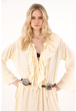 Vestido Largo Con Escote En V Amarillo Para Mujer