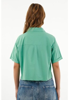Tennis Camisa Verde Con Ruedo Al Corte Para Mujer