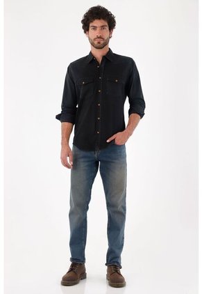 Tennis Camisa En Dril Con Bolsillos Negra Para Hombre