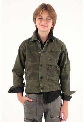 Chaqueta Verde Con Bolsillos Delanteros Para Niño