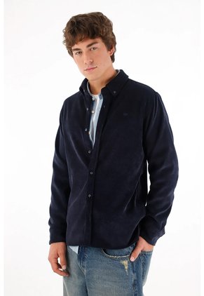 Tennis Camisa En 100% Lino Azul Con Textura Ligera Para Hombre