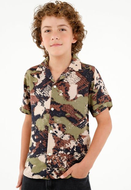Camisa Camuflada Manga Corta Para Niño