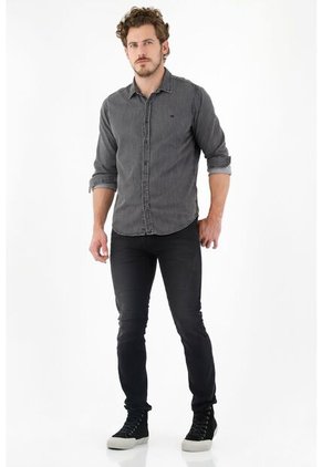 Camisa Negra De Botones Hombre