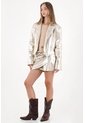 Tennis Chaqueta Crop Metalizada Crudo Para Mujer de Tennis
