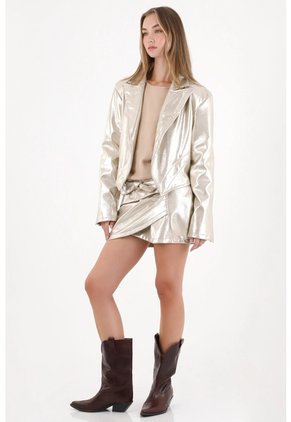 Tennis Chaqueta Crop Metalizada Crudo Para Mujer