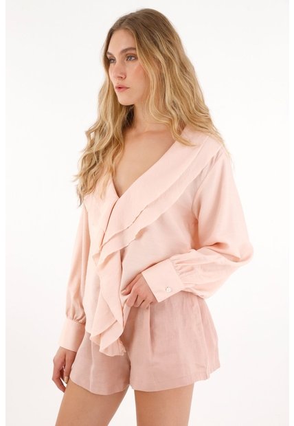 Tennis Camisa Con Escote En V Y Boleros Crudo Con Cuello Estructurado Para Mujer