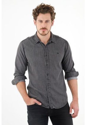 Camisa Negra De Botones Hombre
