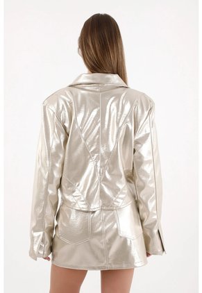 Tennis Chaqueta Crop Metalizada Crudo Para Mujer