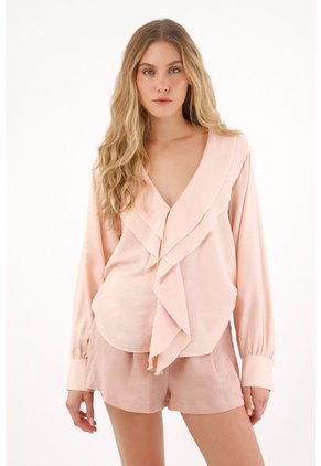Tennis Camisa Con Escote En V Y Boleros Crudo Con Cuello Estructurado Para Mujer