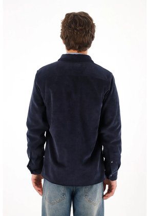 Tennis Camisa En 100% Lino Azul Con Textura Ligera Para Hombre