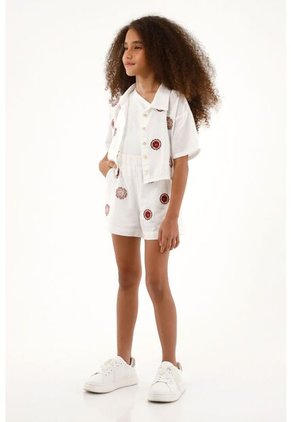 Bermuda Con Bordado De Flores Crudo Para Niña