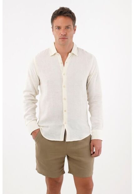 Tennis Camisa En 100% Lino Manga Larga Crudo Para Hombre