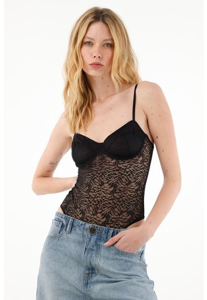 Body Negro Con Encaje Para Mujer
