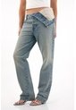 Tennis Jean Recto De Tiro Medio Con Doblez En Pretina Azul Para Mujer de Tennis