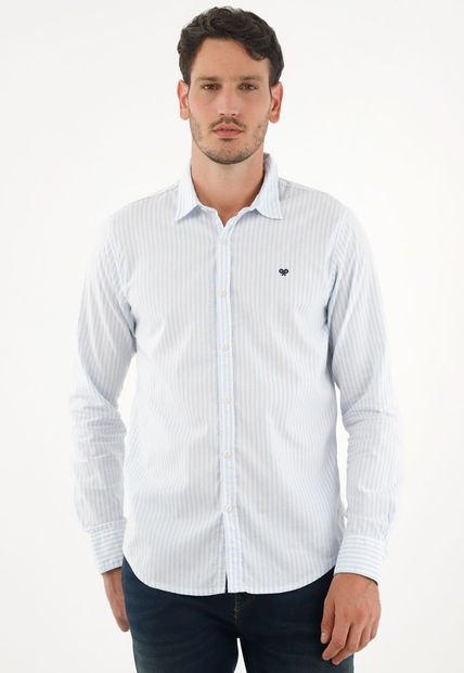 Camisa Azul De Rayas Preteñidas Para Hombre