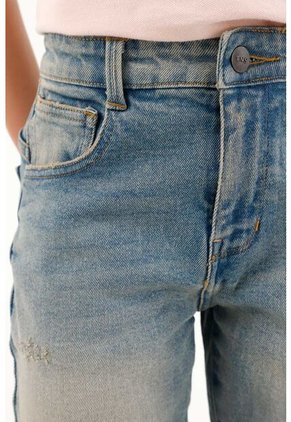 Jean Recto Tiro Medio Con Desgastes Para Niño
