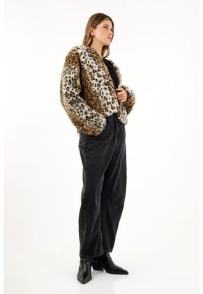 Abrigo Afelpado Animal Print Para Mujer