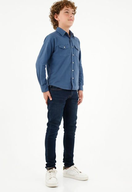 Camisa Azul Manga Larga Para Niño