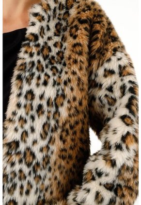 Abrigo Afelpado Animal Print Para Mujer