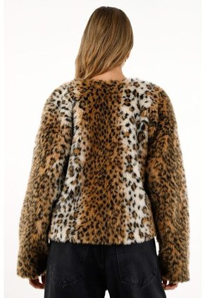 Abrigo Afelpado Animal Print Para Mujer