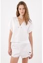 Tennis Bermuda Tradicional Con Borde Calado Floral En Algodón Blanco Para Mujer de Tennis