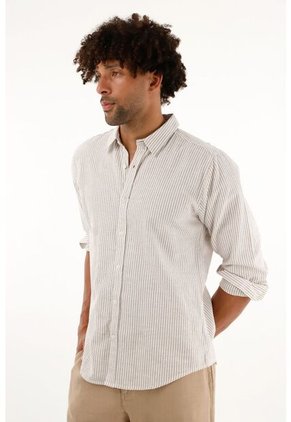 Camisa Café A Rayas Manga Larga Para Hombre