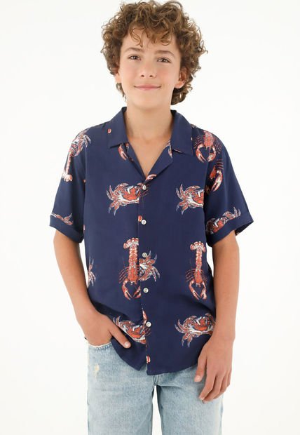 Camisa Tipo Bowling Morada Para Niño