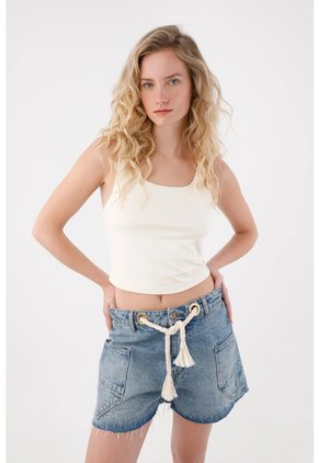 Tennis Bermuda En Denim Azul Para Mujer