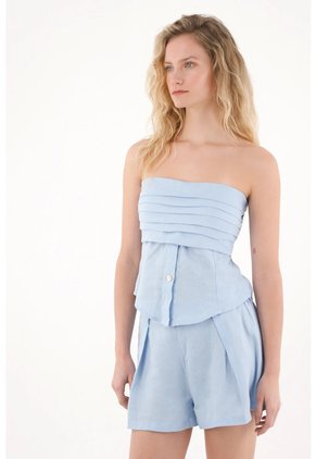 Tennis Short En Lino Con Prenses Azul Para Mujer