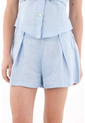 Tennis Short En Lino Con Prenses Azul Para Mujer