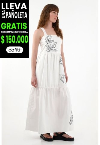 Tennis Vestido Amplio De Tiras Con Bordado Crudo Para Mujer Tennis