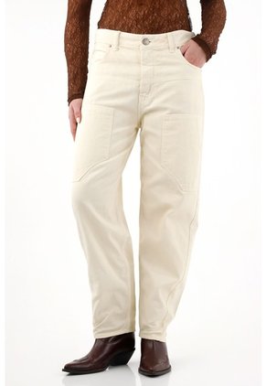 Jean Balloon Efecto Cuero Con Parches Para Mujer