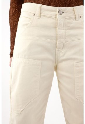 Jean Balloon Efecto Cuero Con Parches Para Mujer