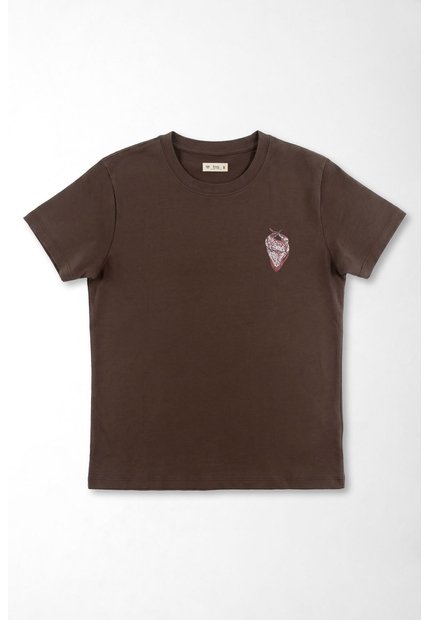 Tennis Camiseta Corte Recto Con Mini Grafico En Algodón Marrón Chocolate Para Mujer