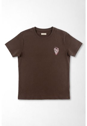 Tennis Camiseta Corte Recto Con Mini Grafico En Algodón Marrón Chocolate Para Mujer