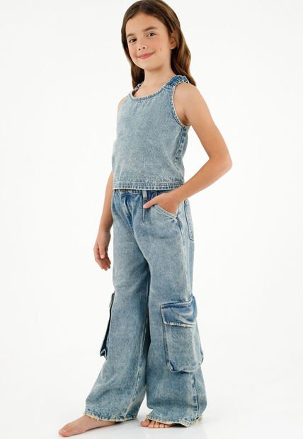 Camisa Manga Sisa Azul Para Niña