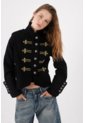 Tennis Chaqueta Corte Recto Con Cordones Dorados De Algodón Negro Para Mujer de Tennis