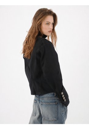 Tennis Chaqueta Corte Recto Con Cordones Dorados De Algodón Negro Para Mujer
