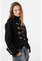 Tennis Chaqueta Corte Recto Con Cordones Dorados De Algodón Negro Para Mujer de Tennis