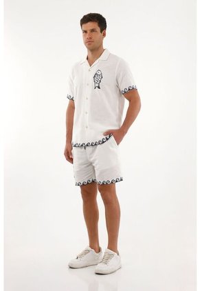 Tennis Camisa Manga Corta Con Estampado Localizado Crudo Para Hombre